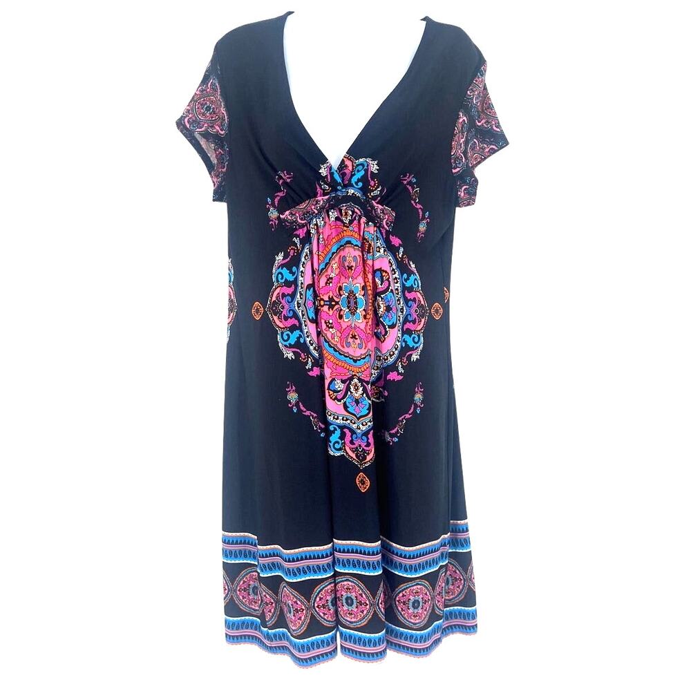Snap Y2K Babydoll Dress Sz L Paisley Boho Festival Hippie Retro Stretchy Artsy